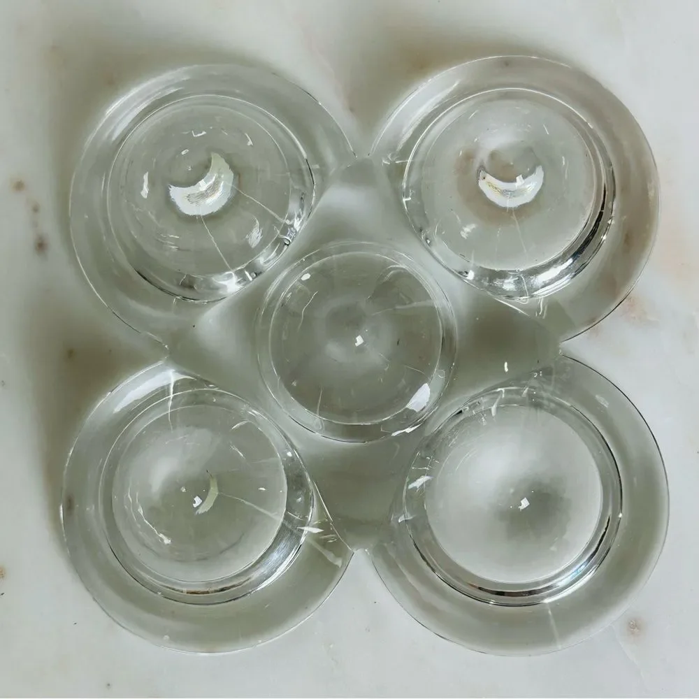 Vintage 1990’s Glass Tealight Holder 5 Cup Clear Candle Centerpiece Holiday